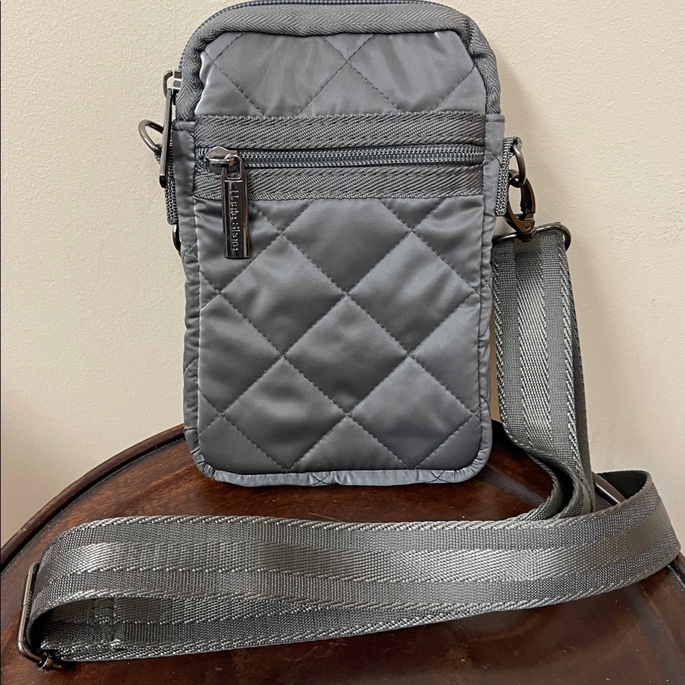 Haute Shore Casey Shadow Quilted Puffer Crossbody Shimmer Gray Interior CC Slots